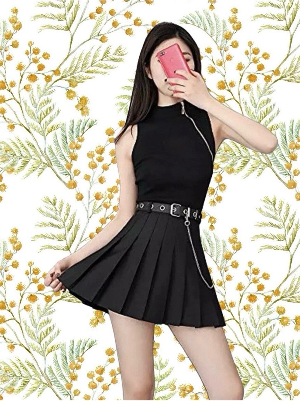 Dollblacks NWT Punk Chain Belt Pleated Skirt Size S